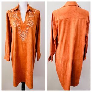 *NEW* Modesees Gorgeous Orange Embroidered Soft Suede Feel Western Dress - Large